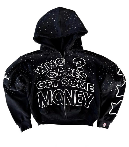 WHO CARES GET SOME MONEY | Oversized Streetwear Zip Hoodie