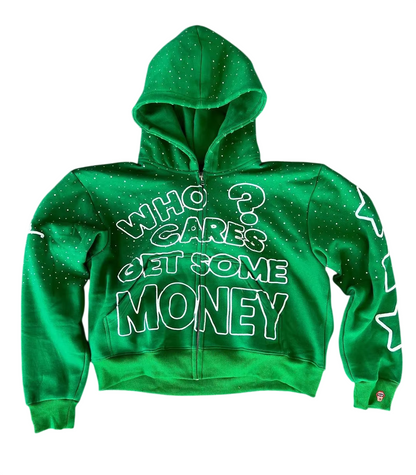 WHO CARES GET SOME MONEY | Oversized Streetwear Zip Hoodie