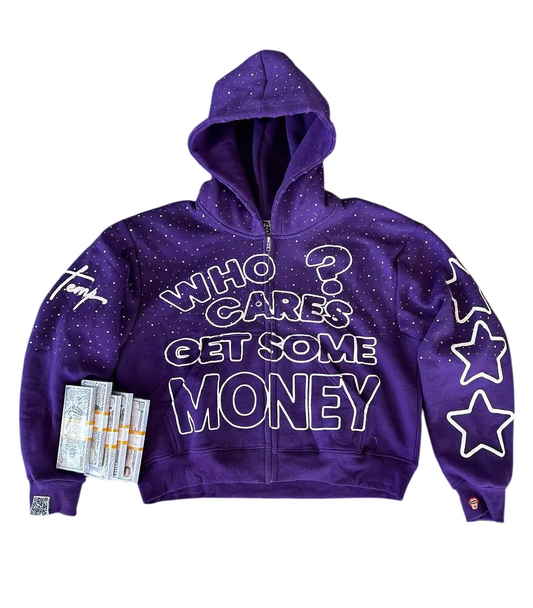 WHO CARES GET SOME MONEY | Oversized Streetwear Zip Hoodie