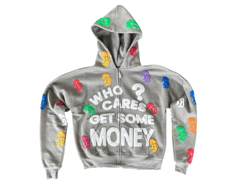 WHO CARES GET SOME MONEY | Heavy Oversize Blank Zip Hoodie