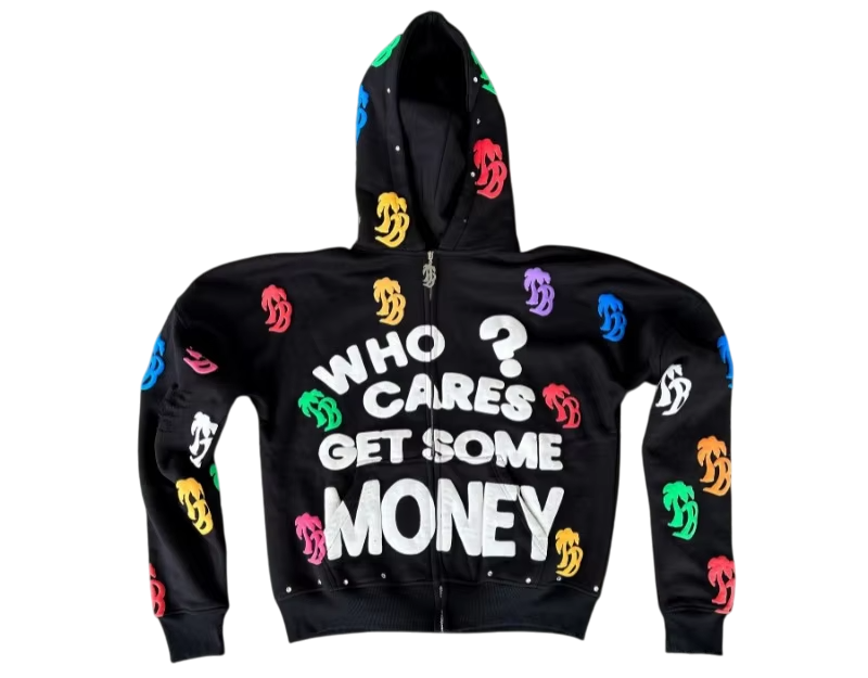 WHO CARES GET SOME MONEY | Heavy Oversize Blank Zip Hoodie