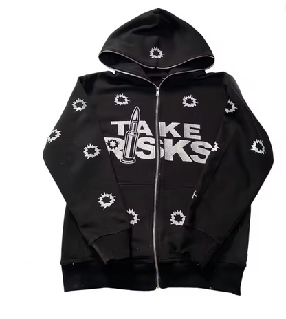 TAKE RISKS | Zip Hoodie with All Over Icon Print – Limited Streetwear Drop