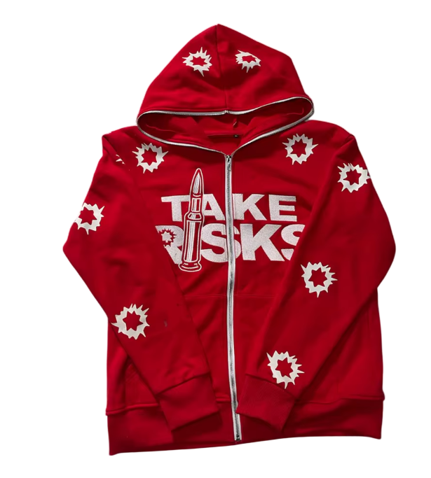 TAKE RISKS | Zip Hoodie with All Over Icon Print – Limited Streetwear Drop